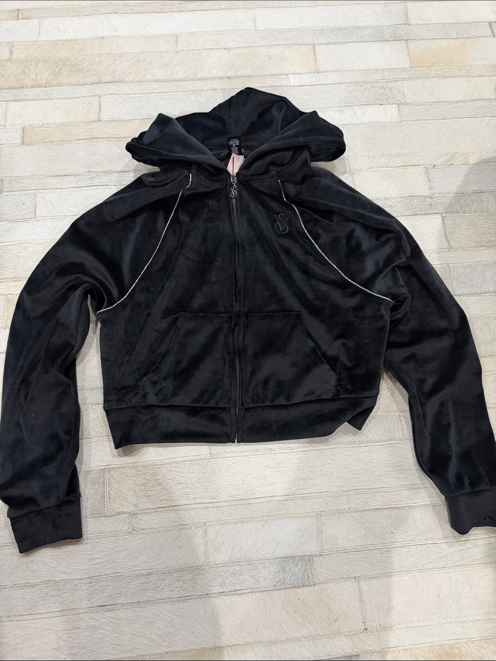 Victoria's Secret Black Velour Zip-Up Hoodie sweater